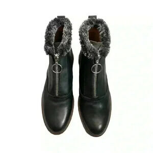 Pikolinos Leather Chelsea Boots Zip Up Faux Fur Trim In Black NWOT